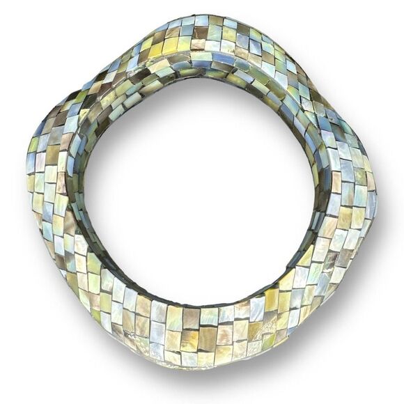 Mosaic Wavy Bangle Bracelet Retro Mother of Pearl Inlay Abalone 7" - Picture 1 of 7